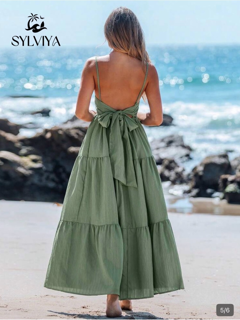 SHEIN Olive Green Tiered Maxi Dress - Picture 2 of 3